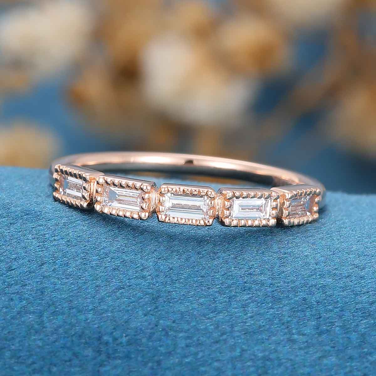 Baguette cut Moissanite | Diamond Half Eternity Wedding Band - Image 3