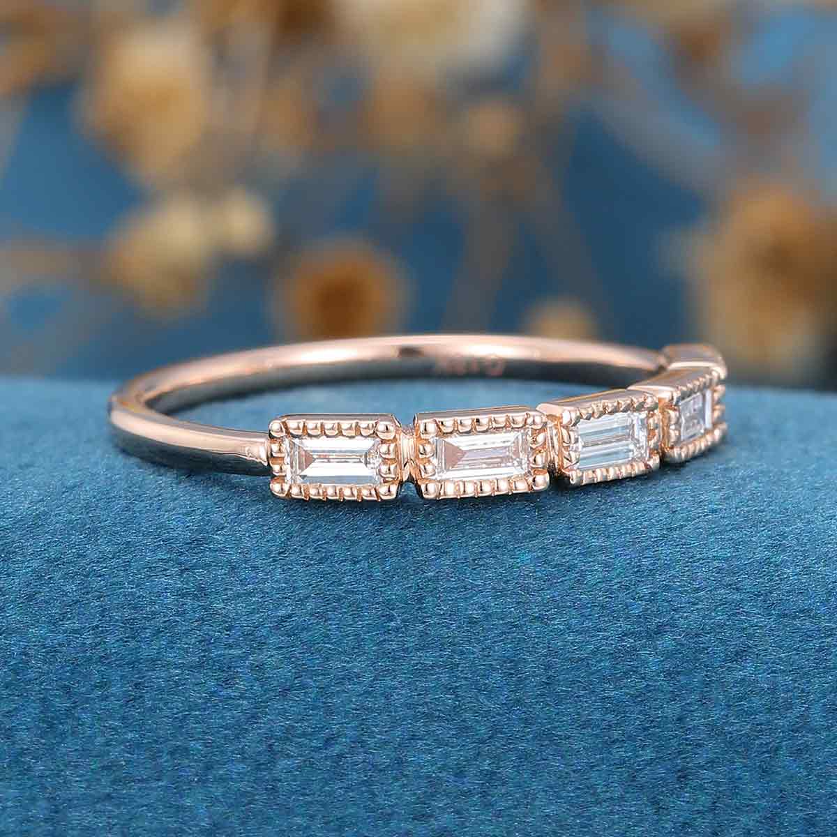 Baguette cut Moissanite | Diamond Half Eternity Wedding Band - Image 4