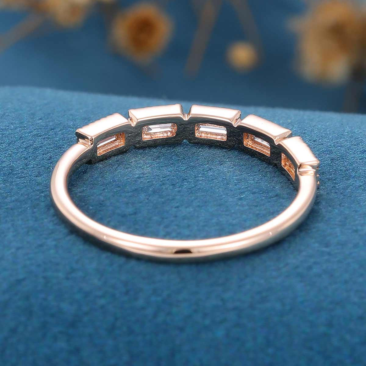 Baguette cut Moissanite | Diamond Half Eternity Wedding Band - Image 5