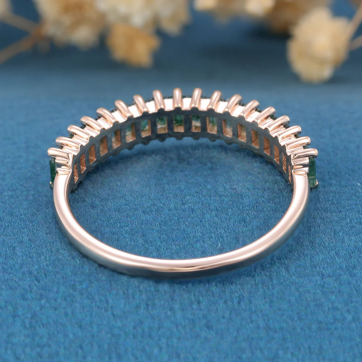 Baguette Moss Agate Half Eternity Wedding Band - Image 6