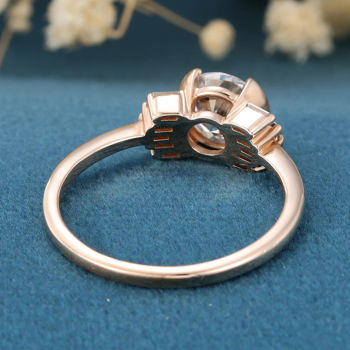 Bezel Set Rose cut Moissanite Gold Engagement Ring - Image 3
