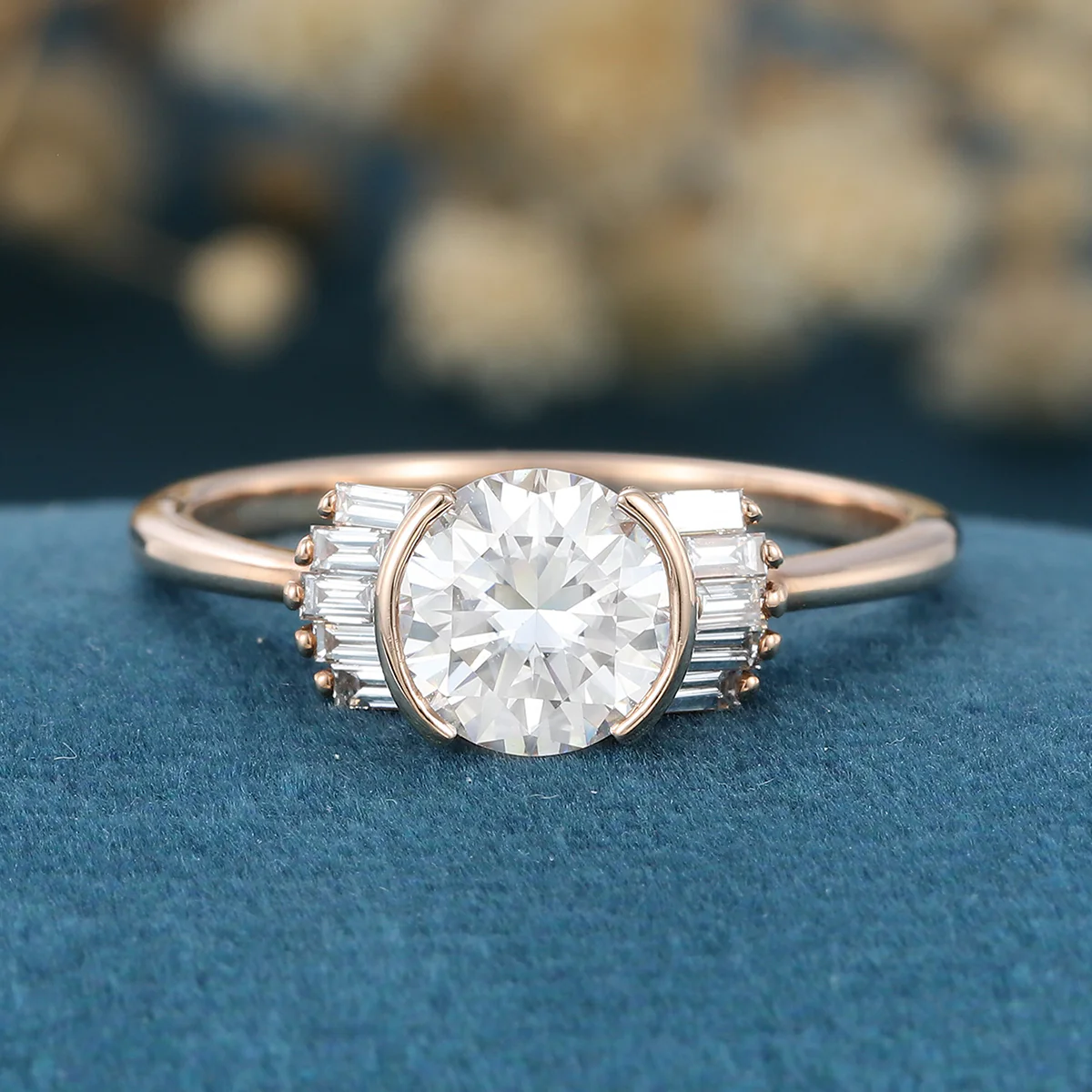Bezel Set Rose cut Moissanite Gold Engagement Ring - Image 4