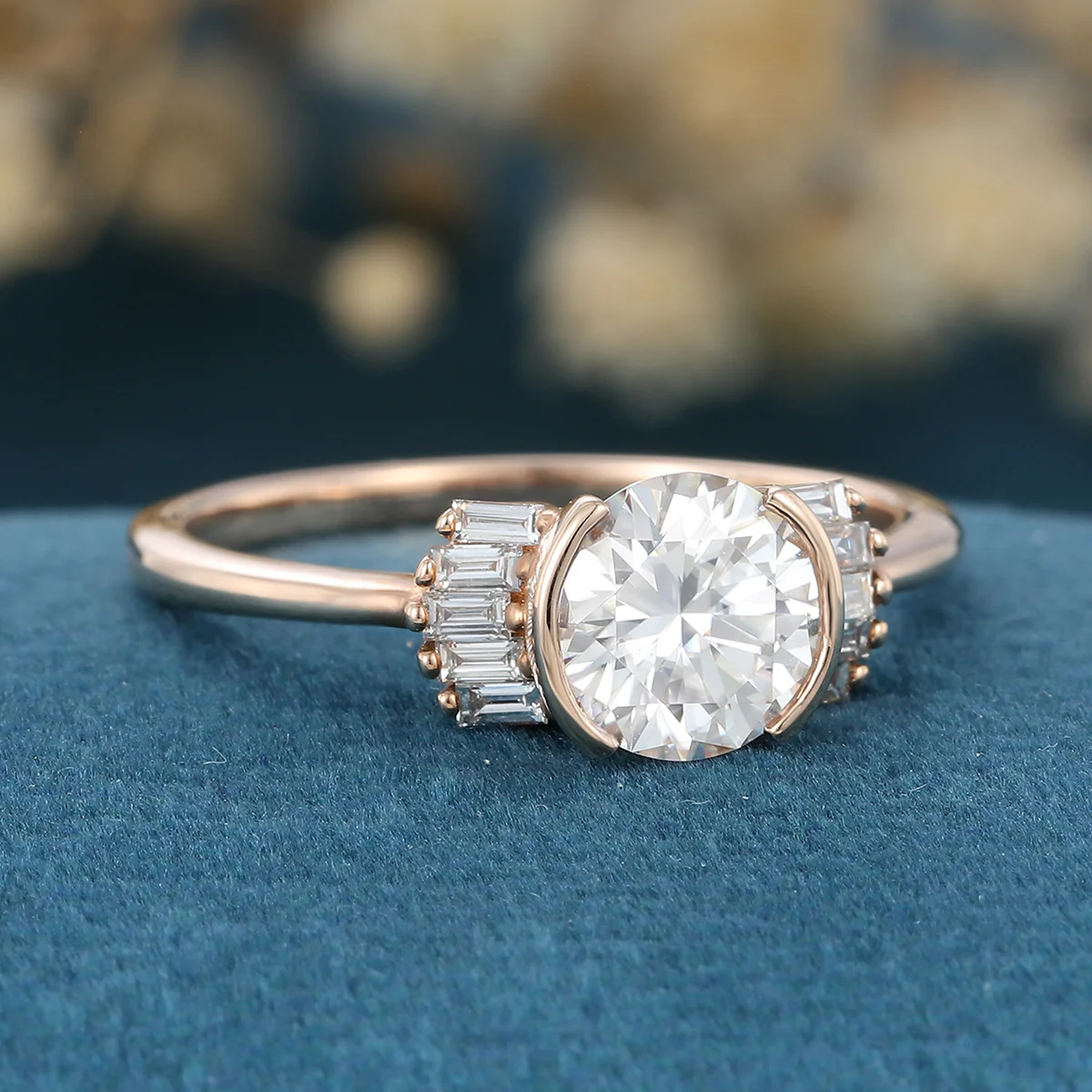 Bezel Set Rose cut Moissanite Gold Engagement Ring - Image 5