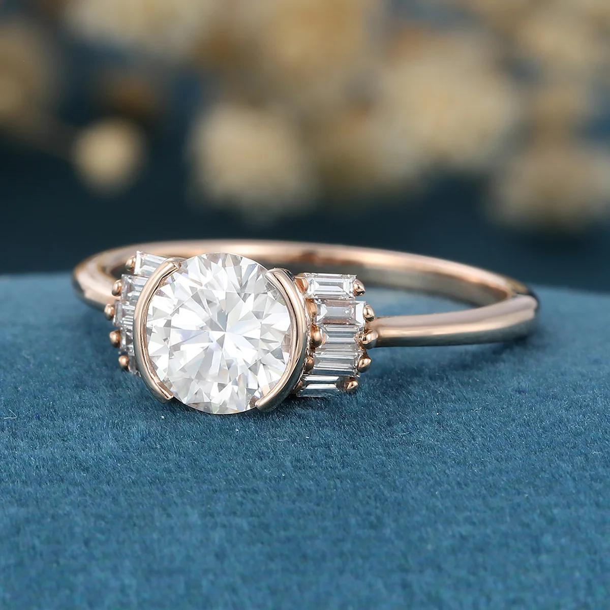 Bezel Set Rose cut Moissanite Gold Engagement Ring - Image 6