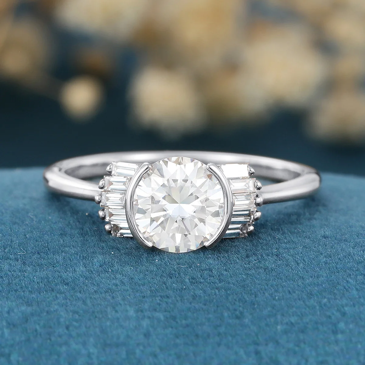 Bezel Set Rose cut Moissanite Gold Engagement Ring - Image 7