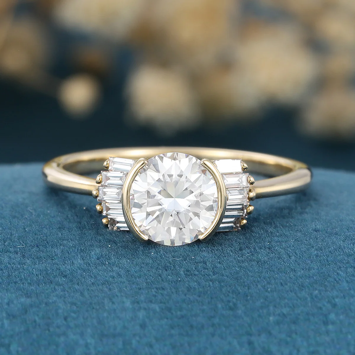 Bezel Set Rose cut Moissanite Gold Engagement Ring - Image 8