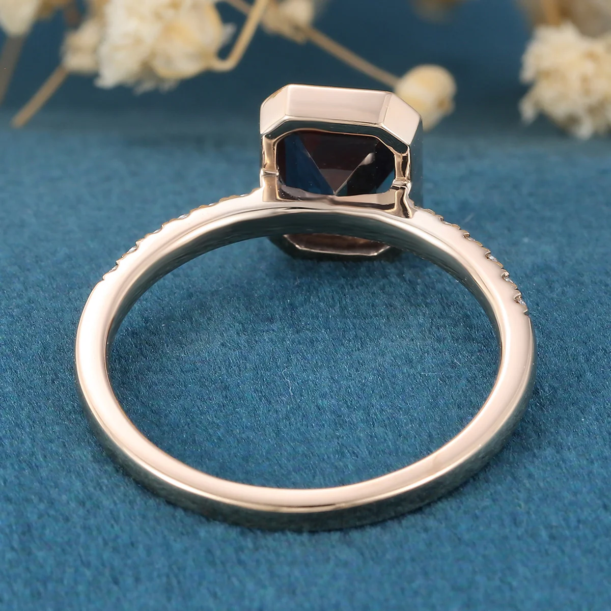 Bezel setting Emerald cut Lab Alexandrite Half Eternity Moissanite | Diamond Gold Engagement Ring - Image 6