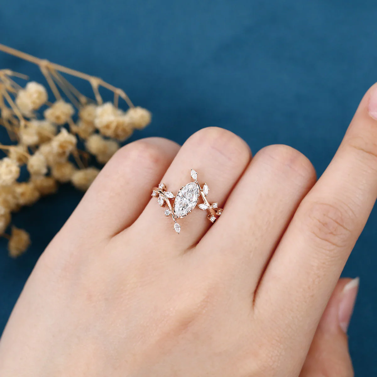Bezel setting Marquise cut Lab-grown Diamond Rose Gold Engagement Ring - Image 2