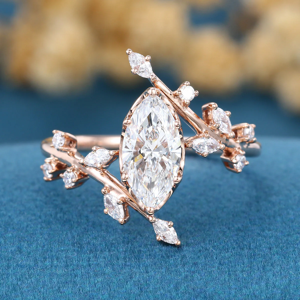 Bezel setting Marquise cut Lab-grown Diamond Rose Gold Engagement Ring - Image 3