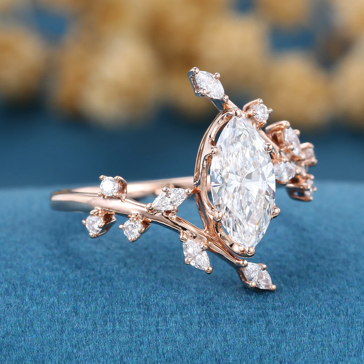 Bezel setting Marquise cut Lab-grown Diamond Rose Gold Engagement Ring - Image 4