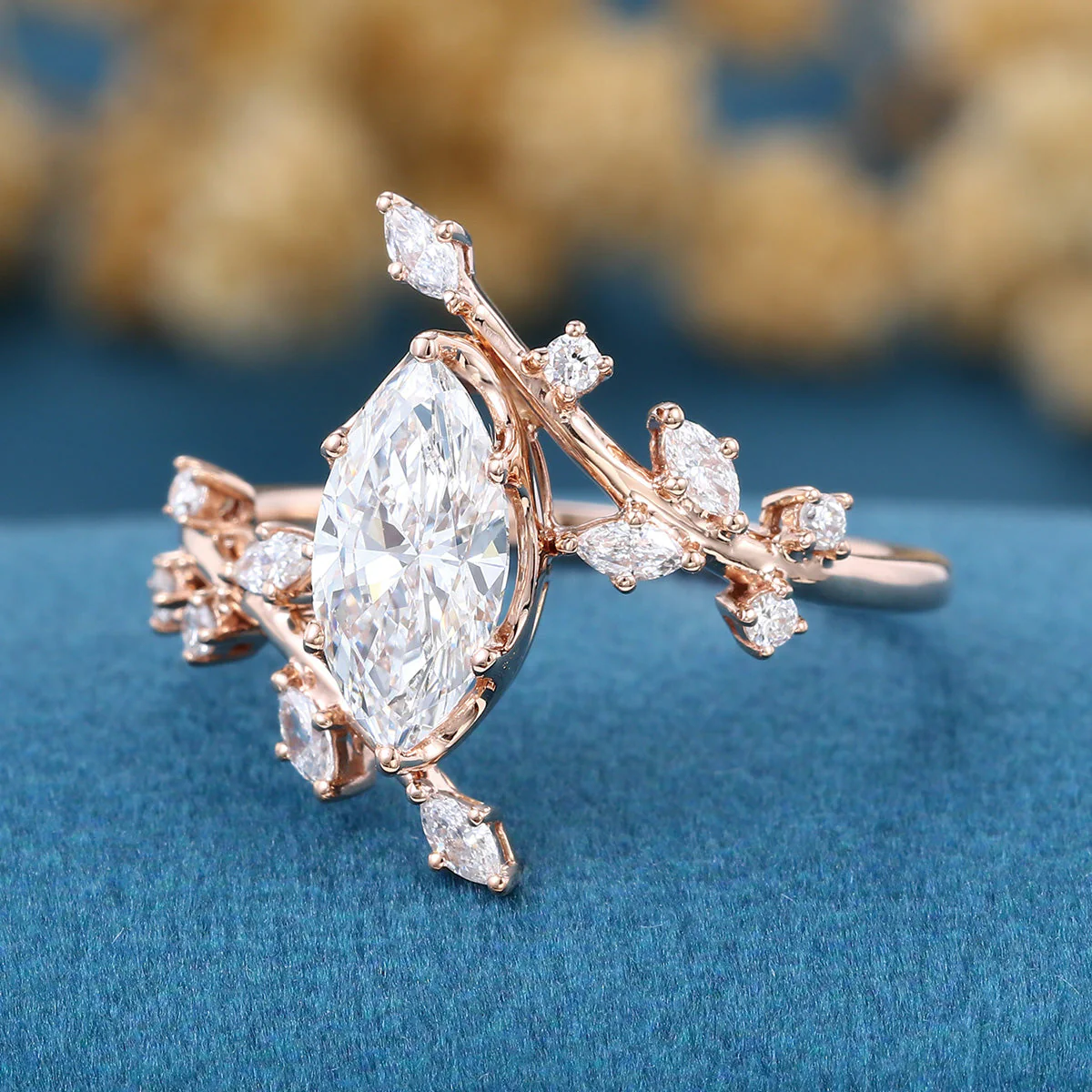Bezel setting Marquise cut Lab-grown Diamond Rose Gold Engagement Ring - Image 5