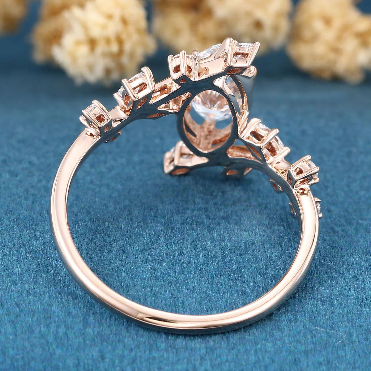 Bezel setting Marquise cut Lab-grown Diamond Rose Gold Engagement Ring - Image 6