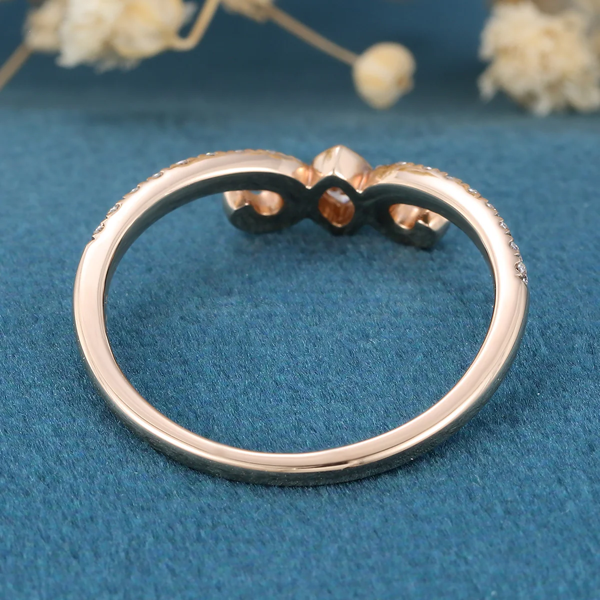 Bezel setting Marquise cut Moissanite | Diamonds Gold Wedding Band - Image 6