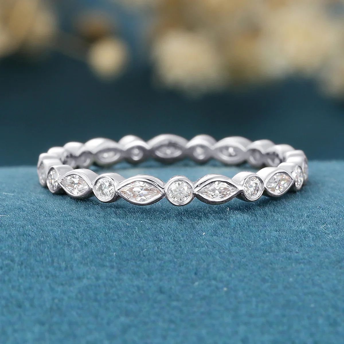 Bezel setting Marquise cut Moissanite Full Eternity Gold Wedding Band - Image 7