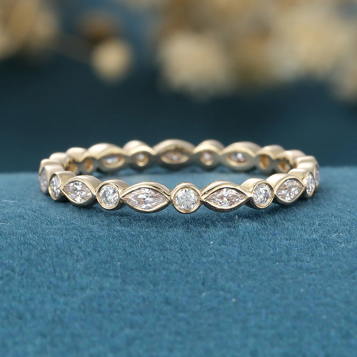 Bezel setting Marquise cut Moissanite Full Eternity Gold Wedding Band - Image 8