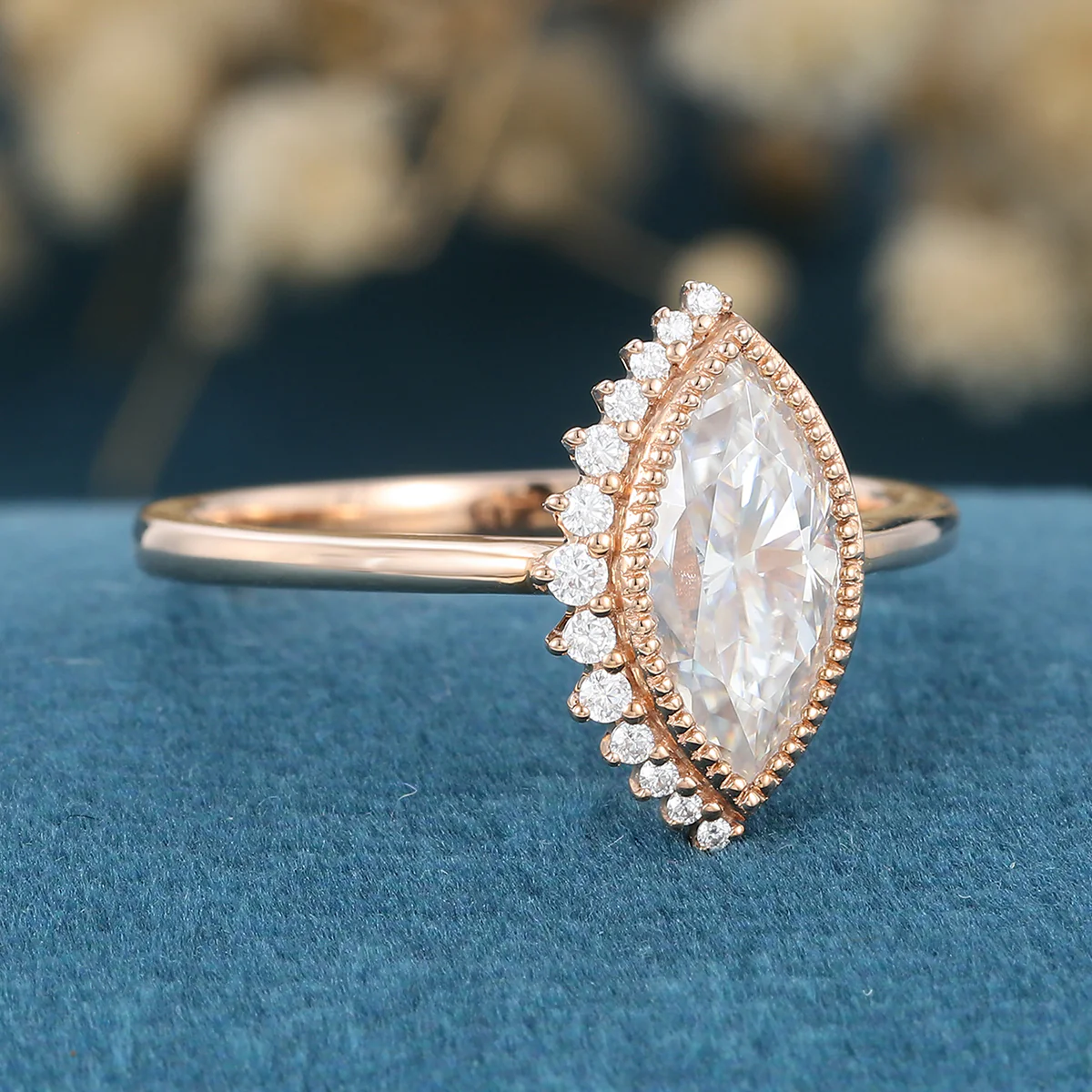 Bezel setting Marquise cut Moissanite Gold Engagement Ring - Image 4