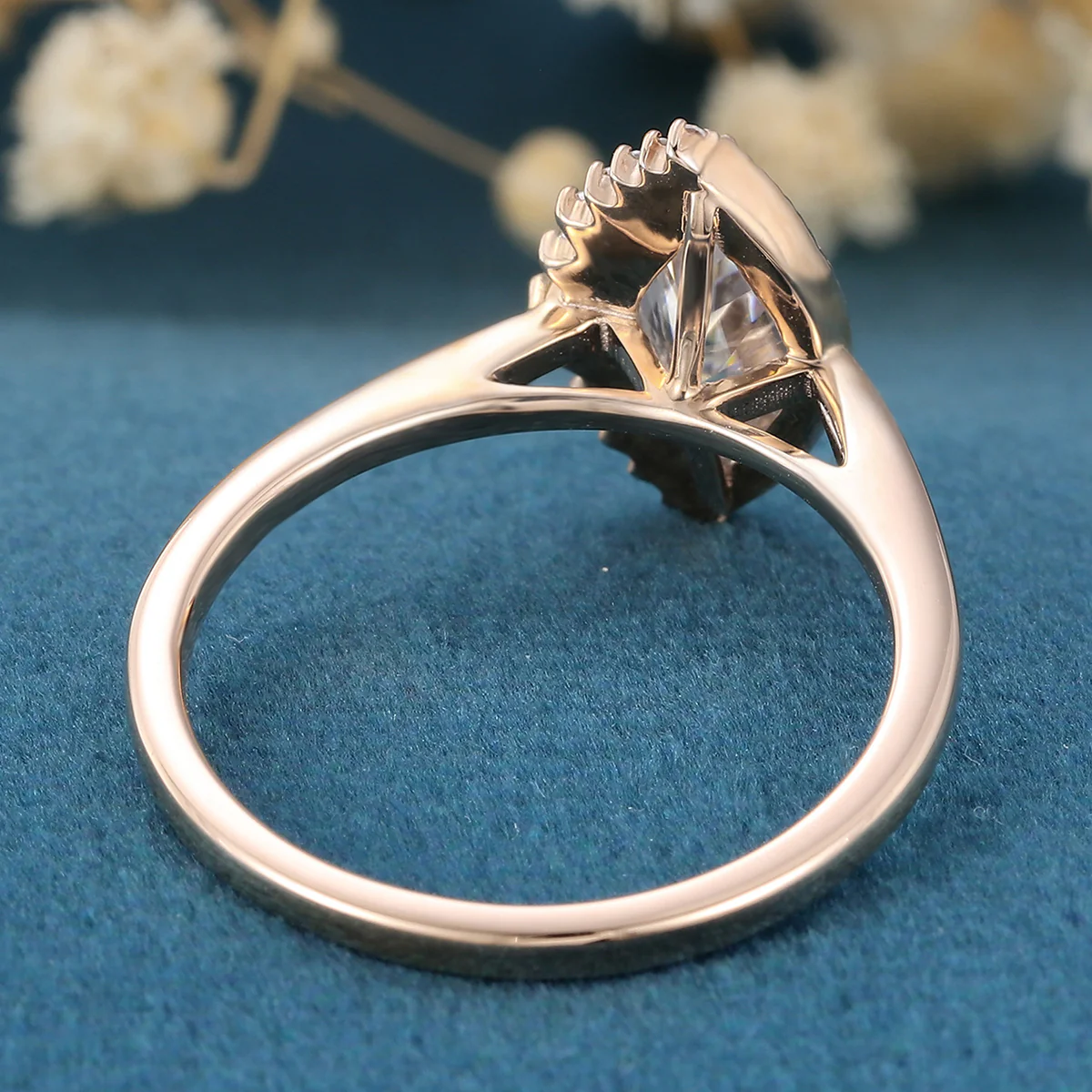 Bezel setting Marquise cut Moissanite Gold Engagement Ring - Image 6