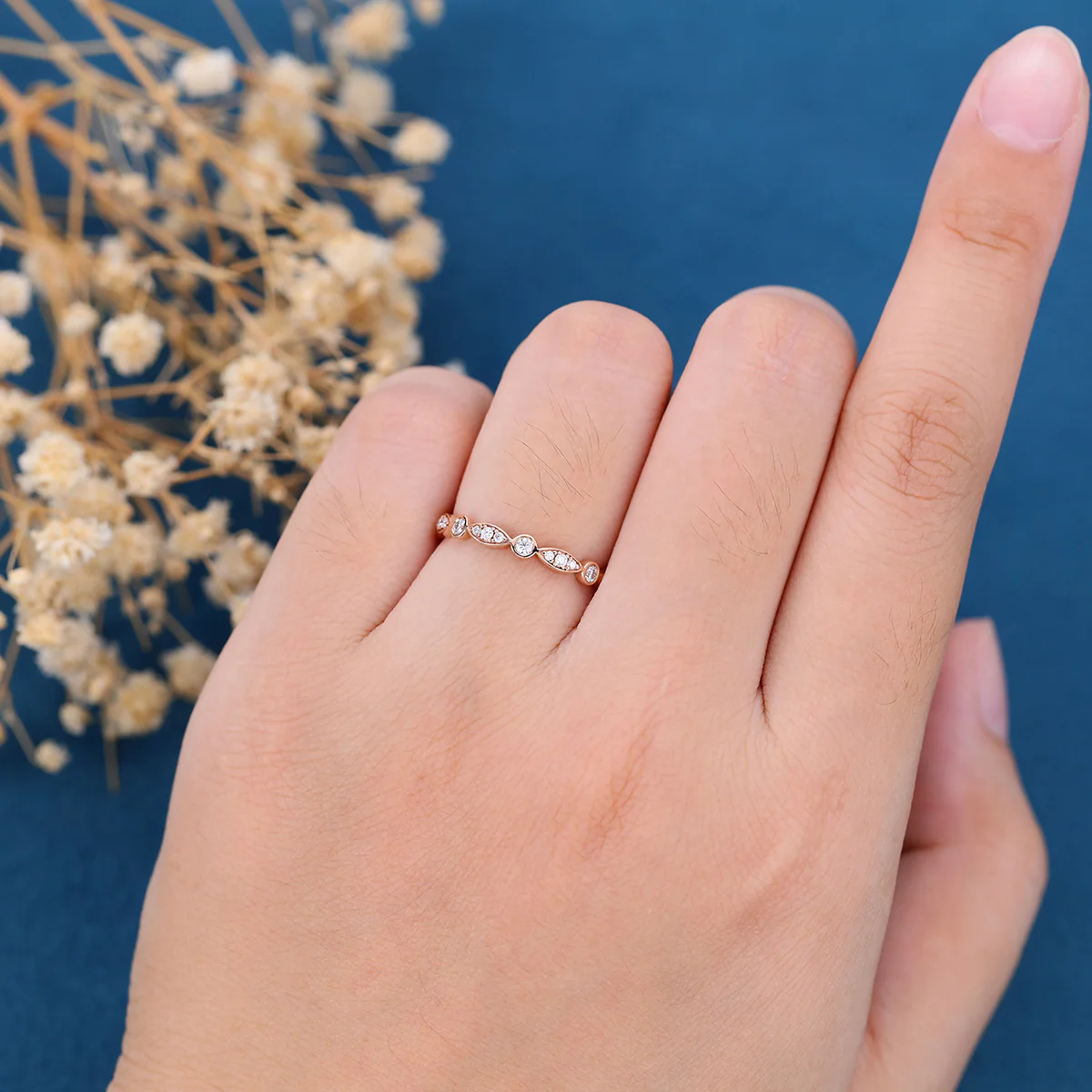 Bezel setting Moissanite | Diamonds Full Eternity desing Gold Wedding Band - Image 2