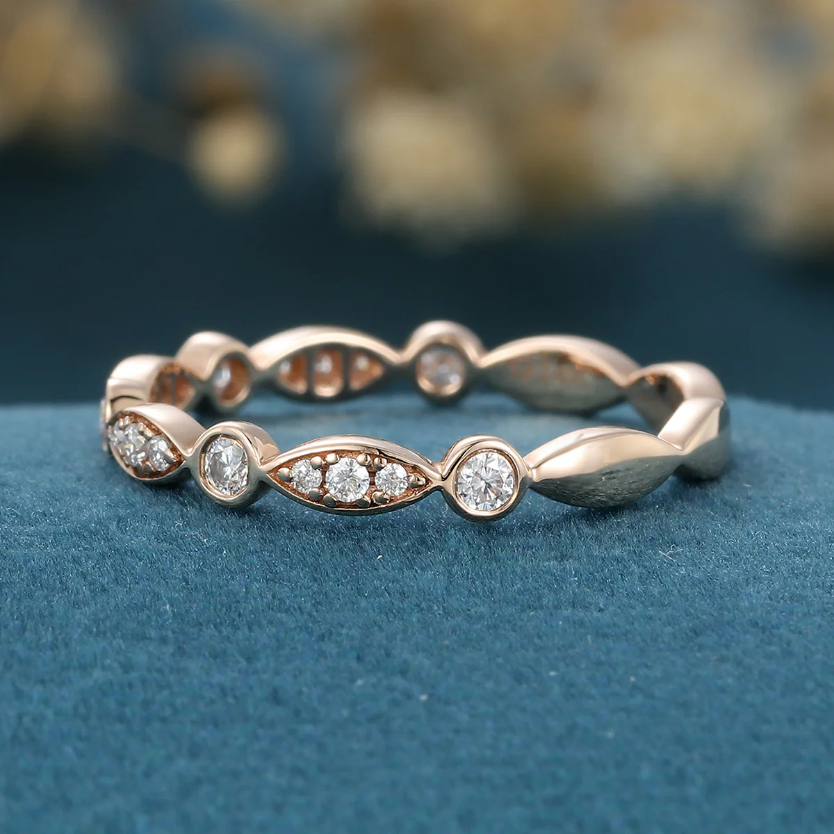 Bezel setting Moissanite | Diamonds Full Eternity desing Gold Wedding Band - Image 4