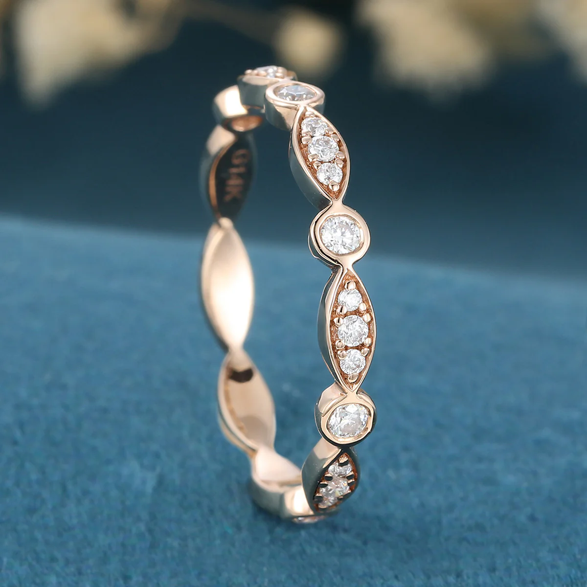 Bezel setting Moissanite | Diamonds Full Eternity desing Gold Wedding Band - Image 5