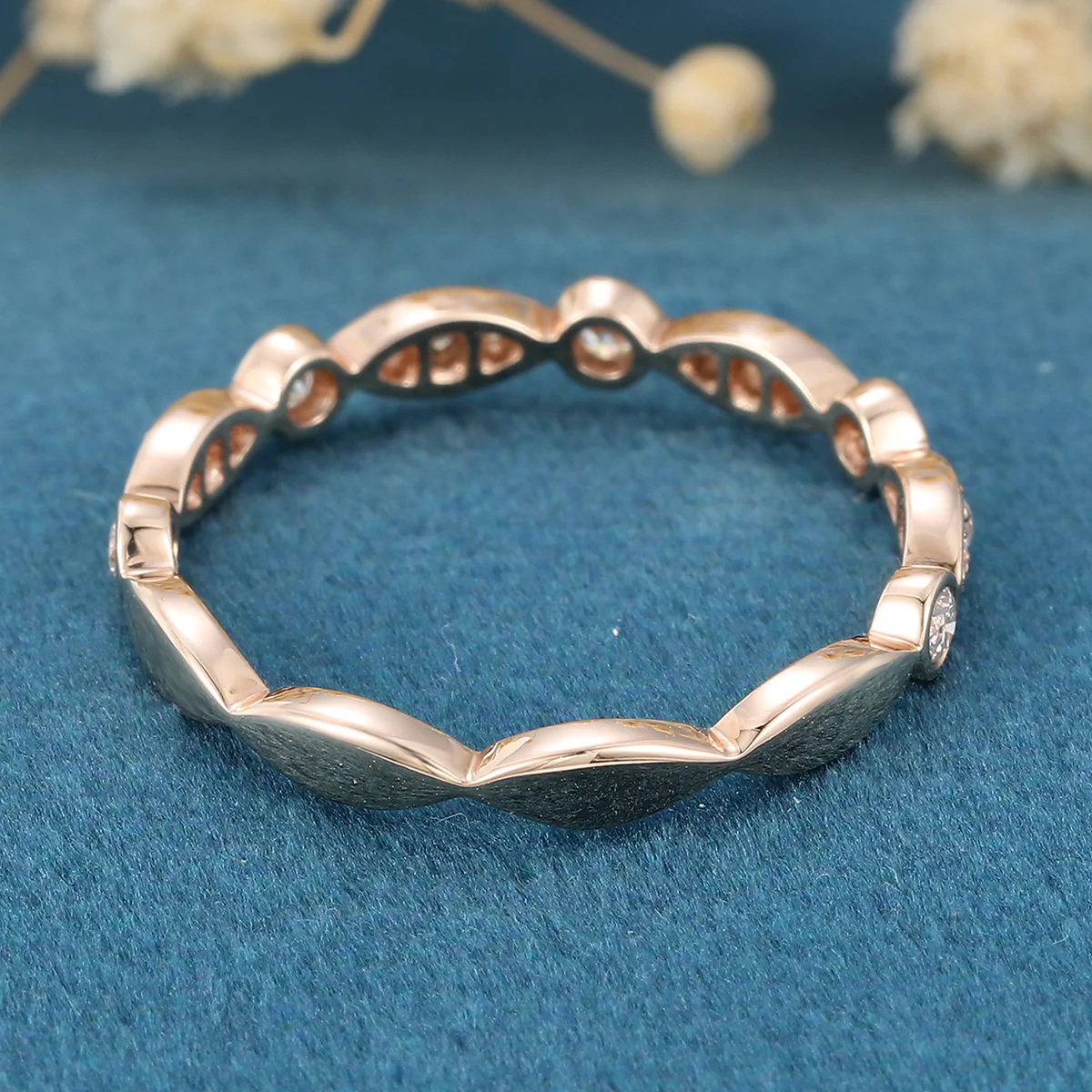 Bezel setting Moissanite | Diamonds Full Eternity desing Gold Wedding Band - Image 6