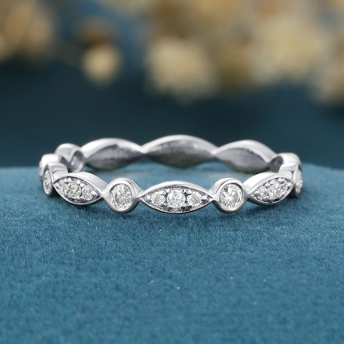 Bezel setting Moissanite | Diamonds Full Eternity desing Gold Wedding Band - Image 7