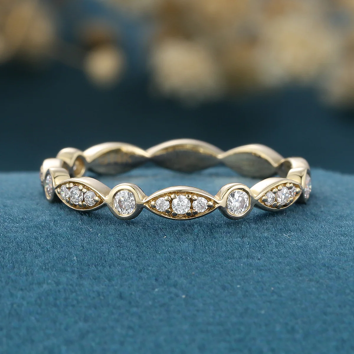 Bezel setting Moissanite | Diamonds Full Eternity desing Gold Wedding Band - Image 8