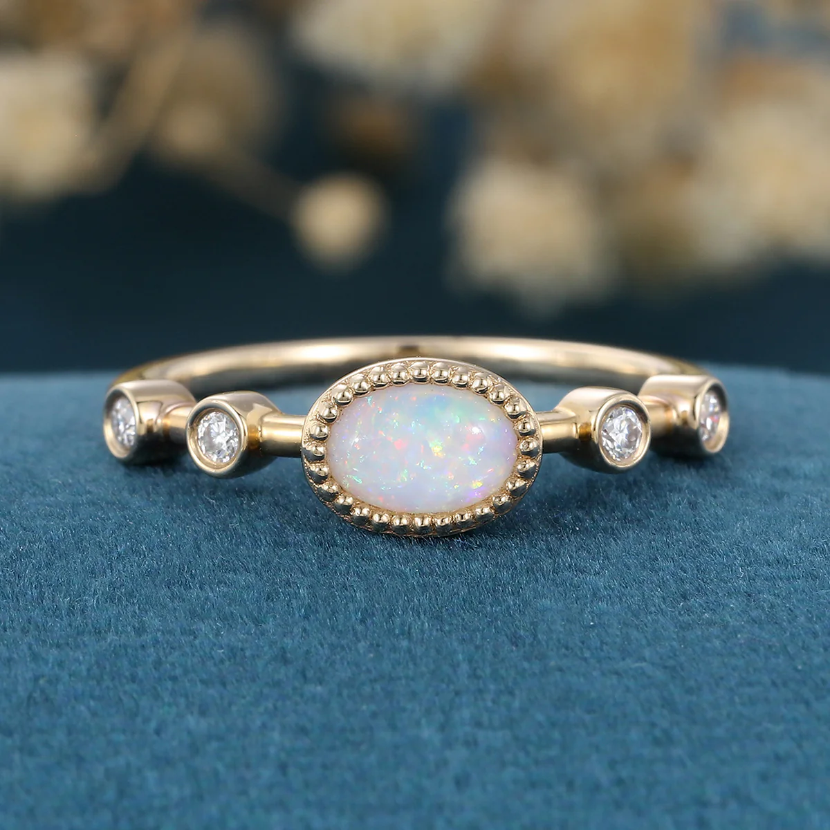 Bezel setting Oval cut Opal Gold Engagement Ring - Image 8