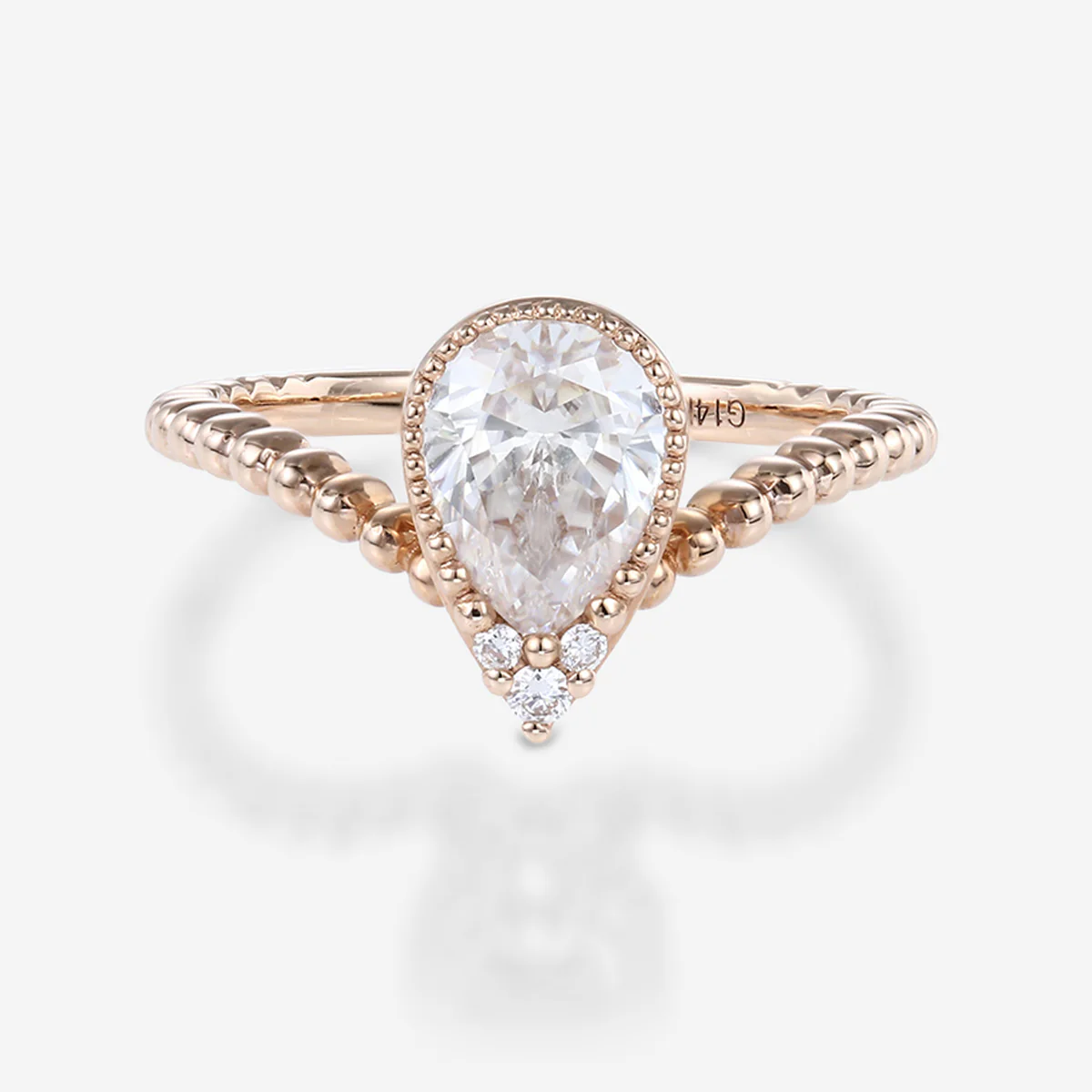 Bezel setting Pear cut Moissanite Gold Engagement Ring