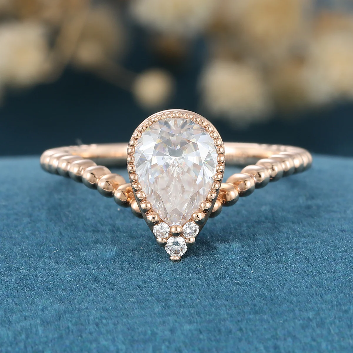 Bezel setting Pear cut Moissanite Gold Engagement Ring - Image 3