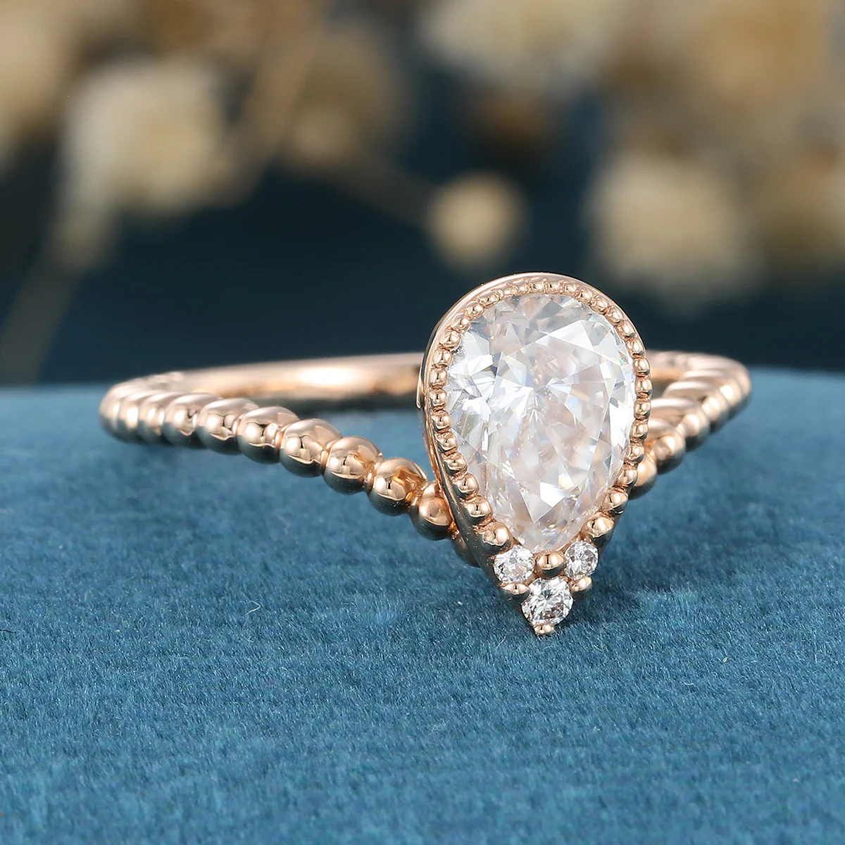 Bezel setting Pear cut Moissanite Gold Engagement Ring - Image 4