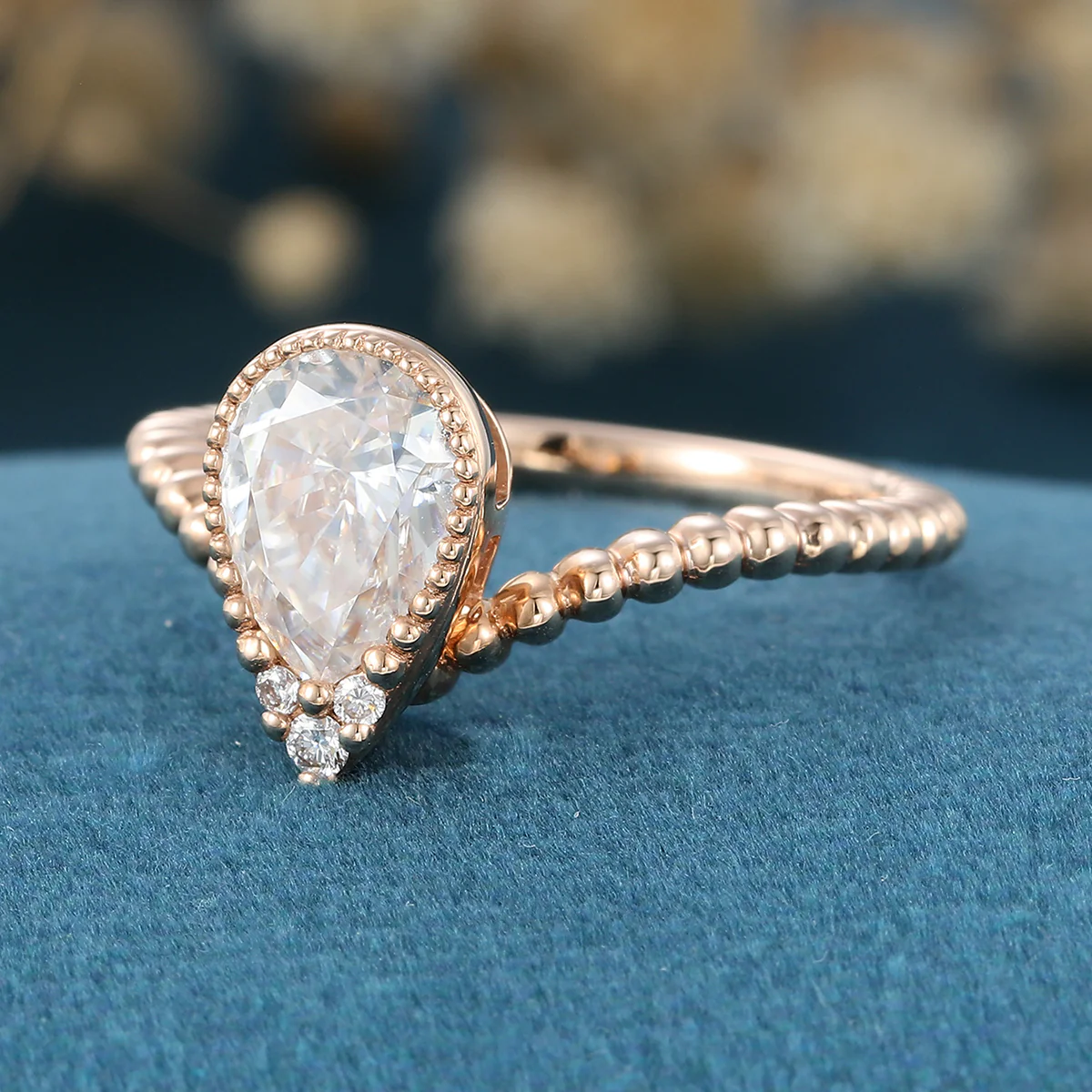 Bezel setting Pear cut Moissanite Gold Engagement Ring - Image 5