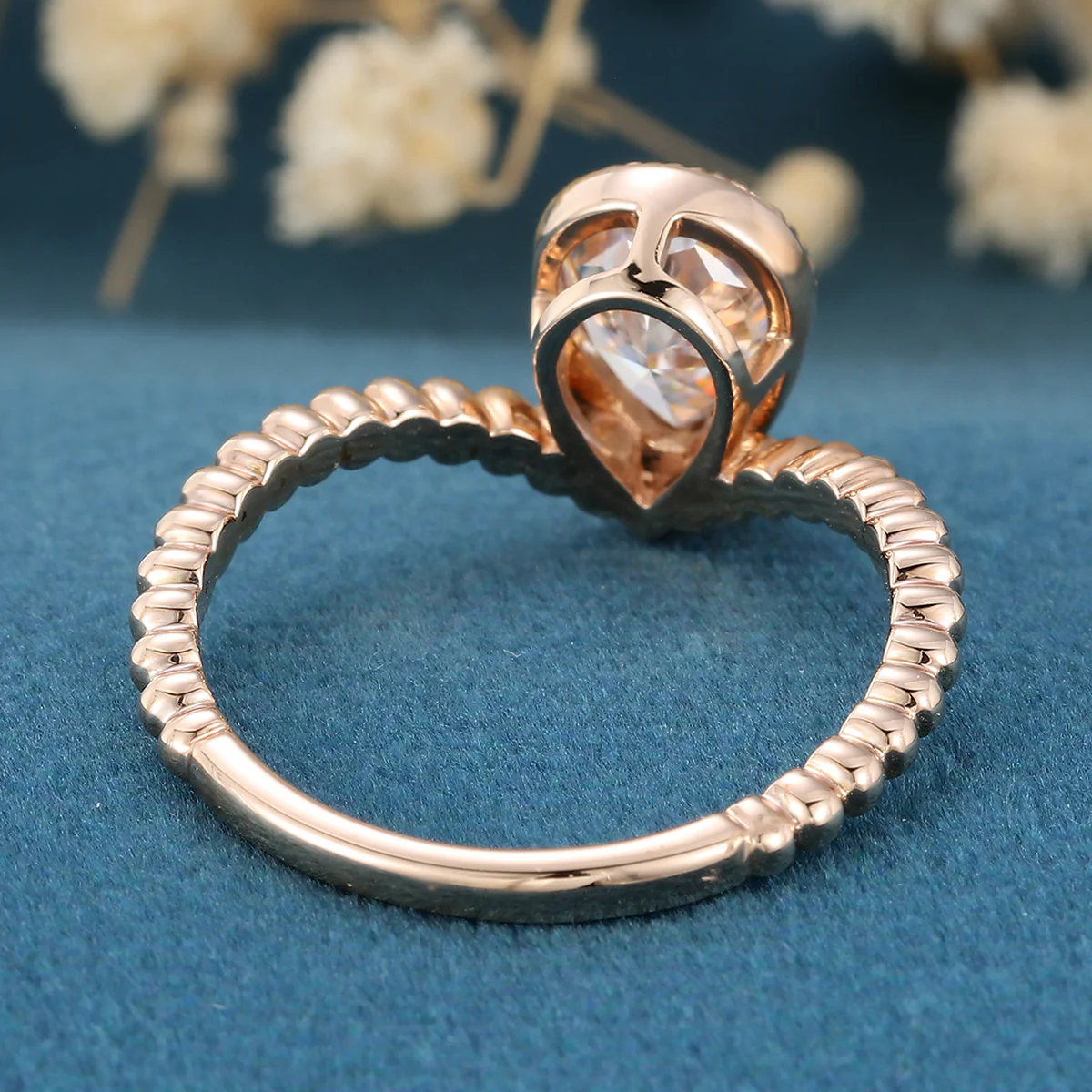 Bezel setting Pear cut Moissanite Gold Engagement Ring - Image 6