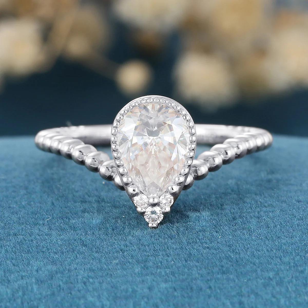 Bezel setting Pear cut Moissanite Gold Engagement Ring - Image 7