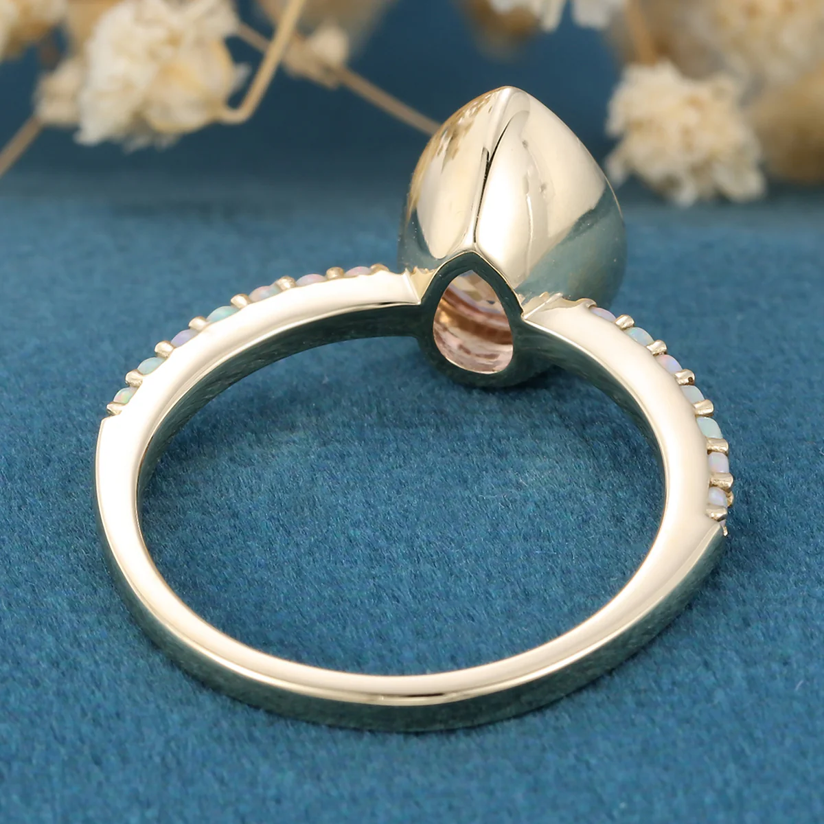 Bezel setting Pear cut Morganite Half Eternity Gold Engagement Ring - Image 6