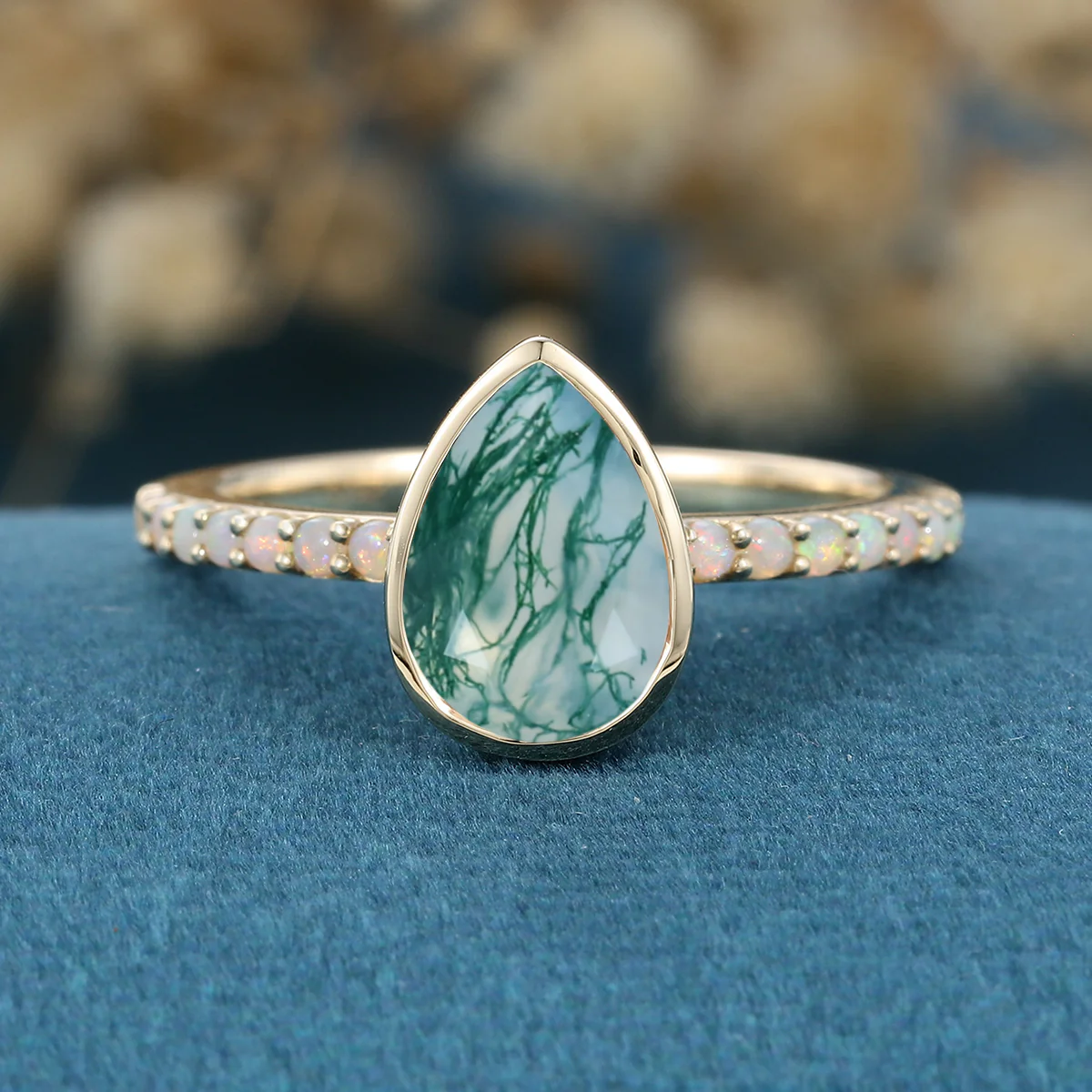Bezel setting Pear cut Morganite Half Eternity Gold Engagement Ring - Image 3