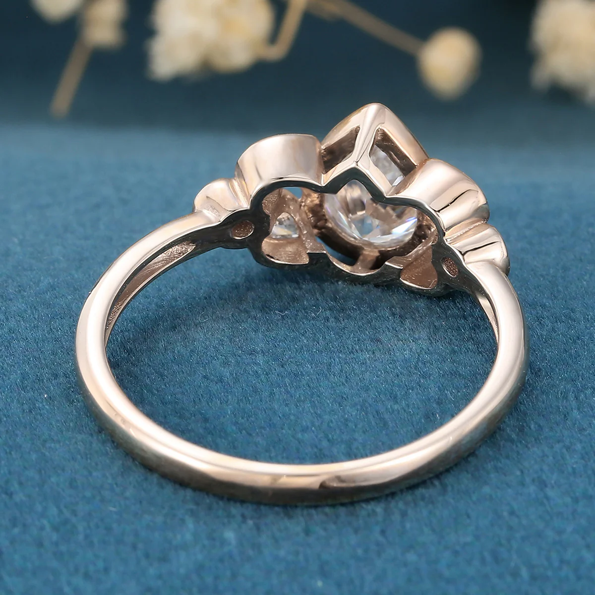 Bezel setting Pear cut Moissanite Gold Engagement Ring - Image 6
