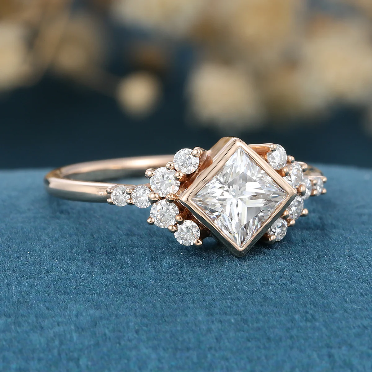 Bezel setting Princess cut Moissanite Gold Engagement Ring - Image 5