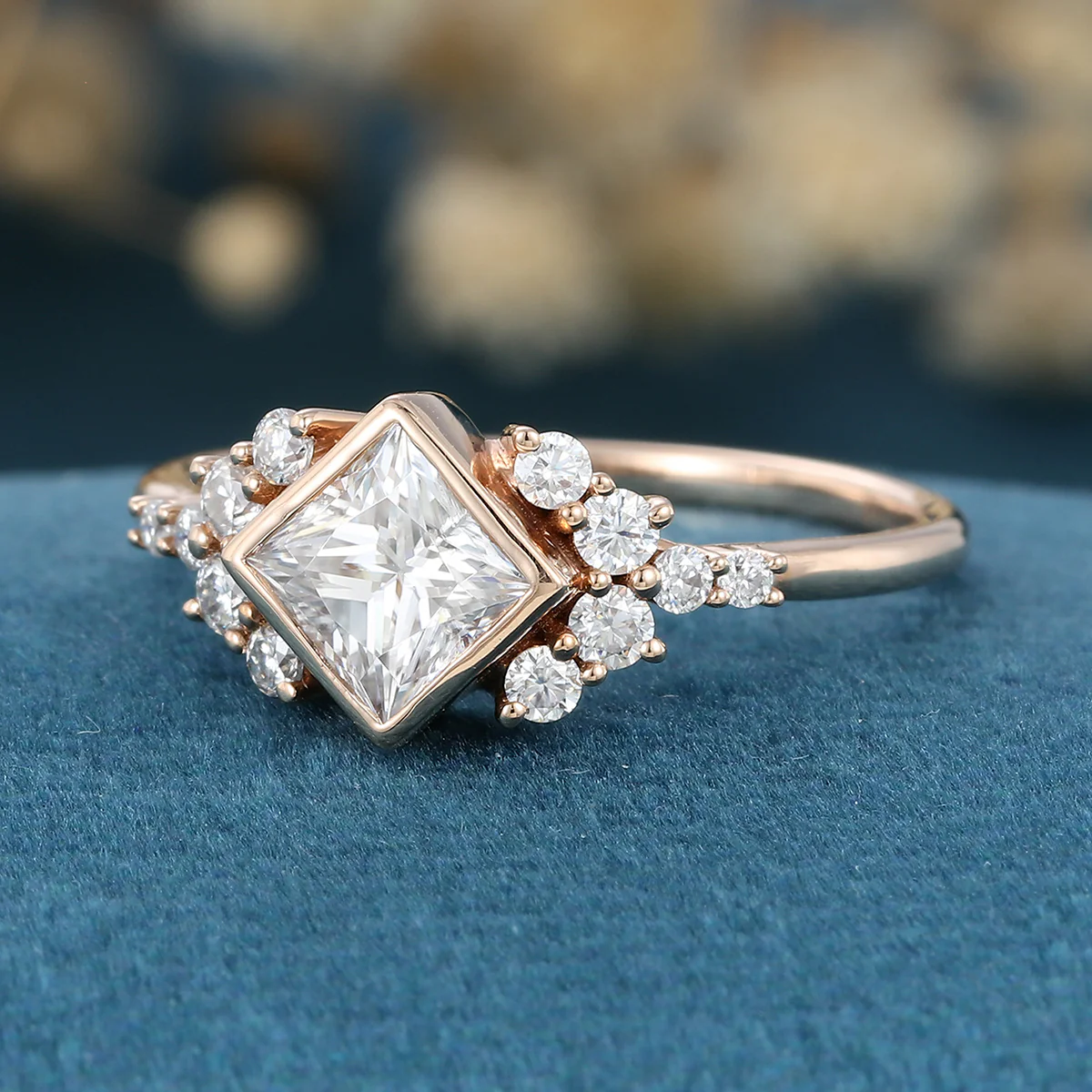 Bezel setting Princess cut Moissanite Gold Engagement Ring - Image 6