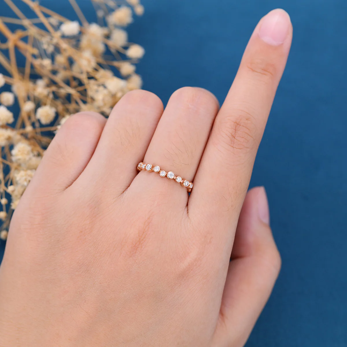Bezel setting Round cut Moissanite | Diamond Full Eternity Gold Wedding Band - Image 2