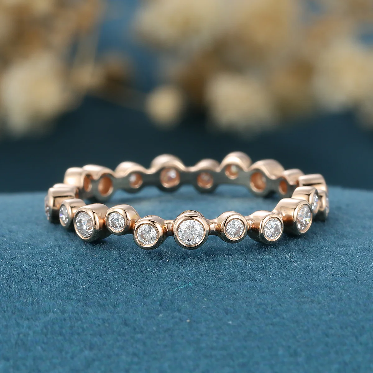 Bezel setting Round cut Moissanite | Diamond Full Eternity Gold Wedding Band - Image 3