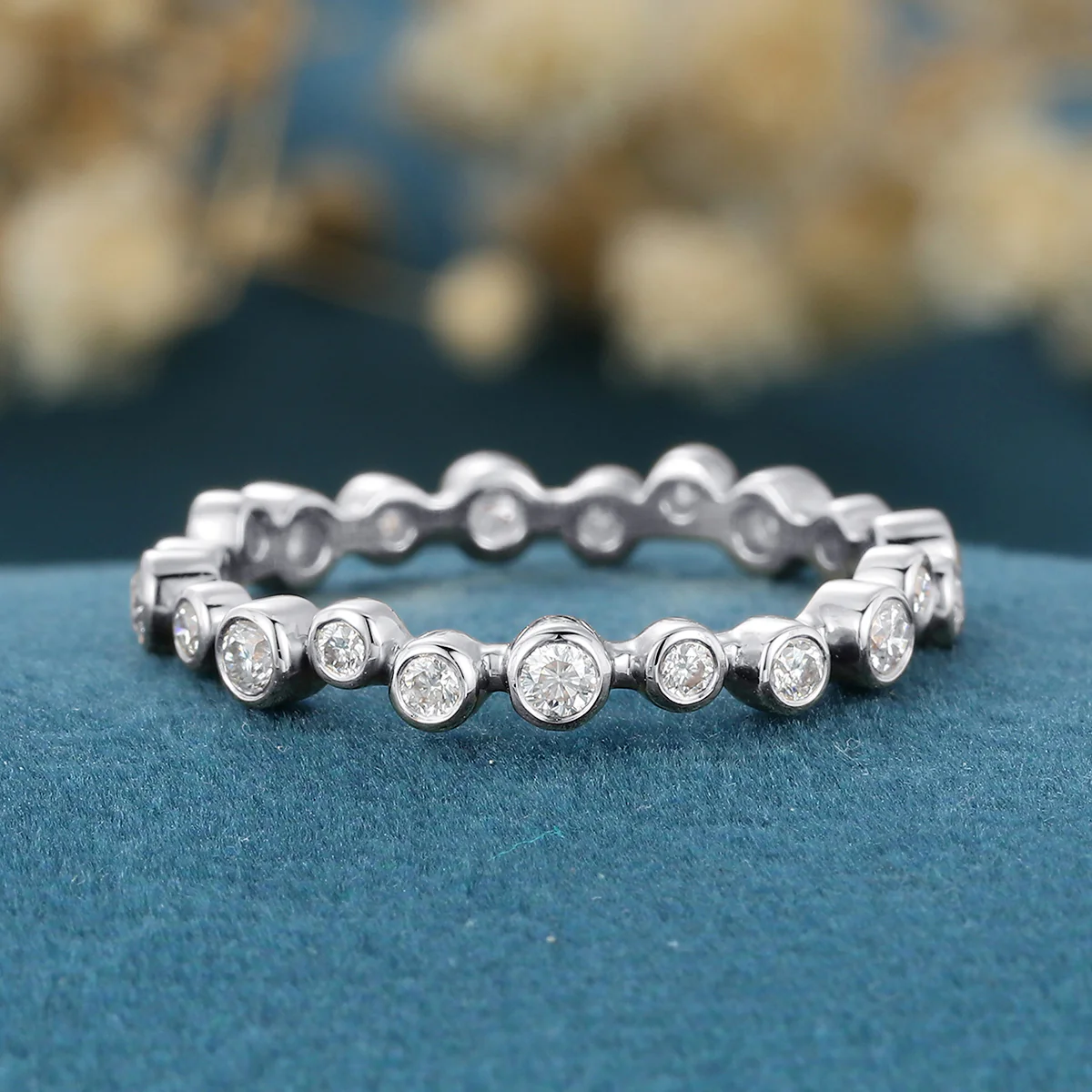 Bezel setting Round cut Moissanite | Diamond Full Eternity Gold Wedding Band - Image 7