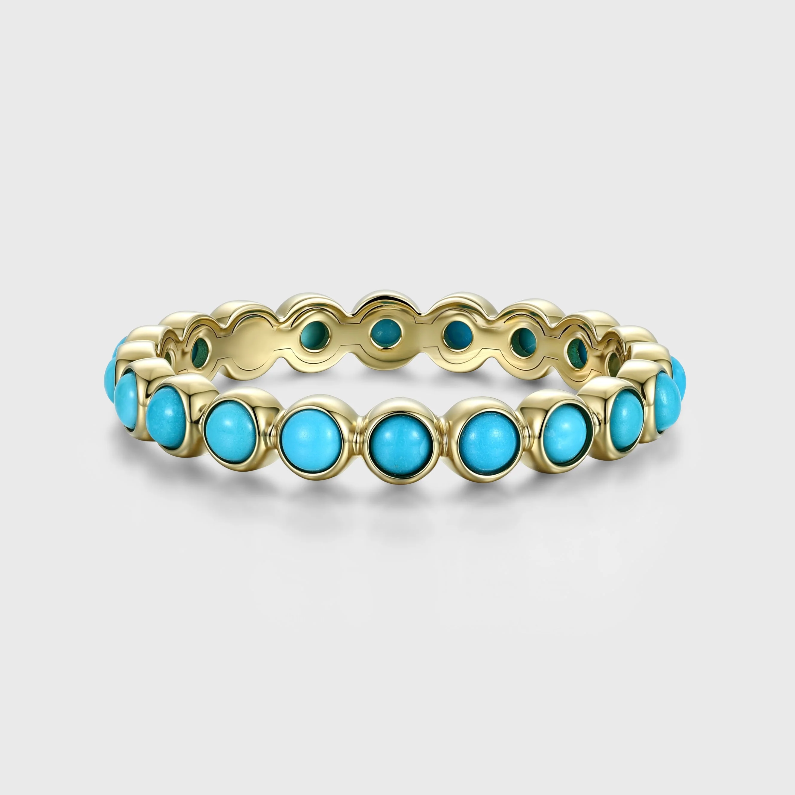 Bezel setting Round cut Turquoise Full Eternity Gold Wedding Band - Image 3