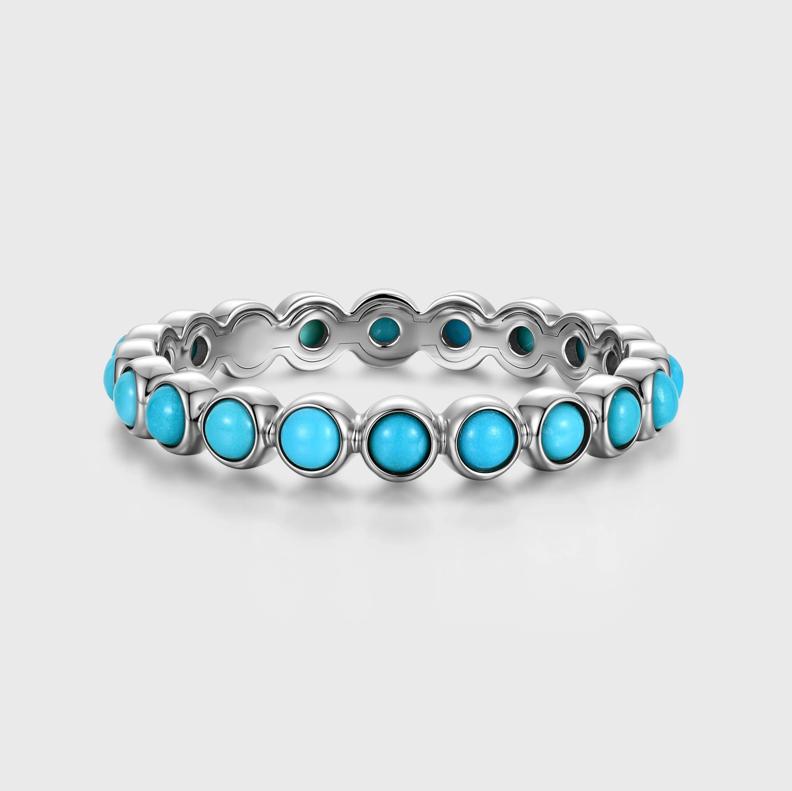 Bezel setting Round cut Turquoise Full Eternity Gold Wedding Band - Image 4