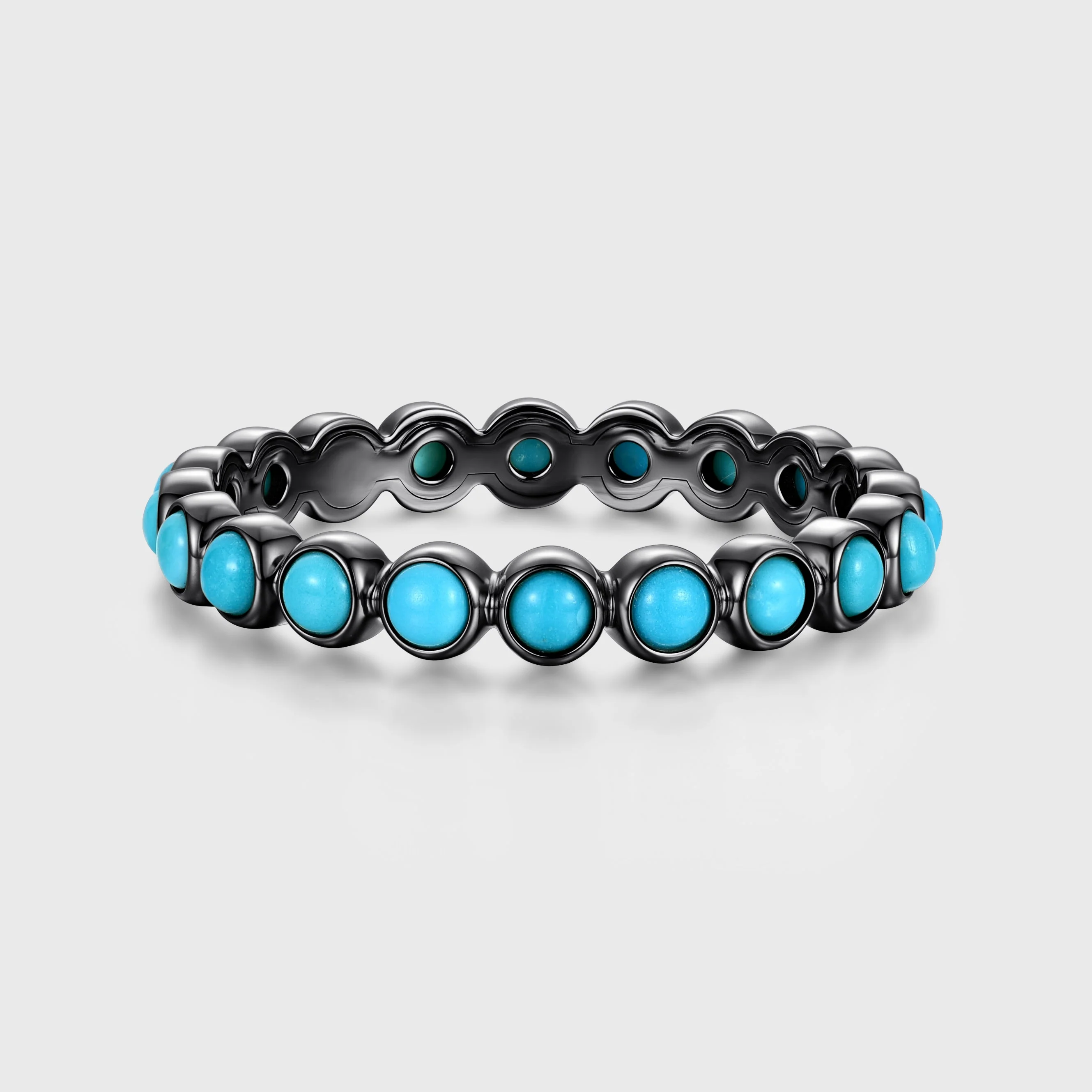 Bezel setting Round cut Turquoise Full Eternity Gold Wedding Band - Image 5