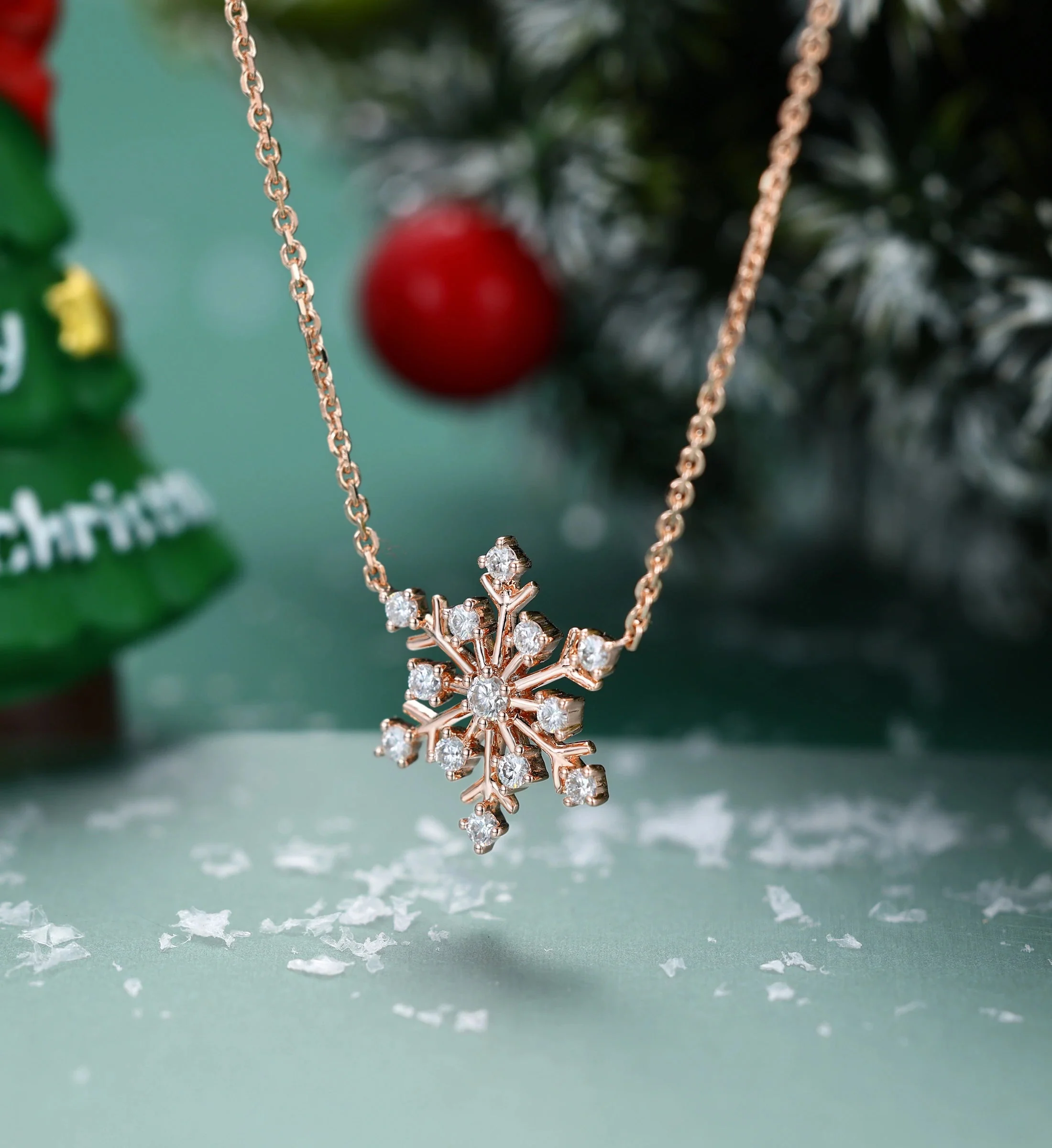 Christmas Snowflake Pendant Necklace with Diamonds - Image 3