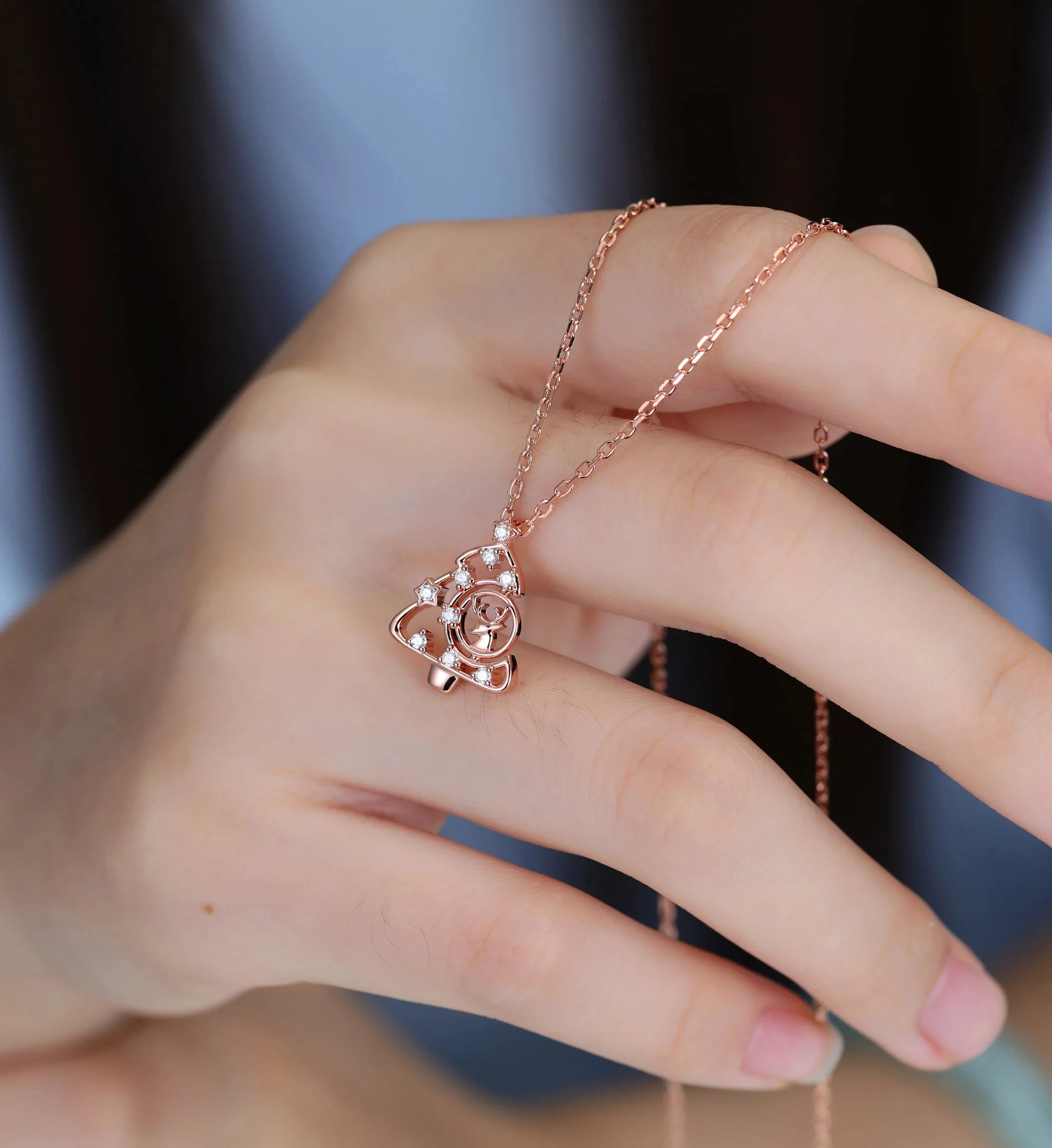 Christmas Tree Pendant Necklace with Moissanite or Diamonds Halo Accents - Image 5