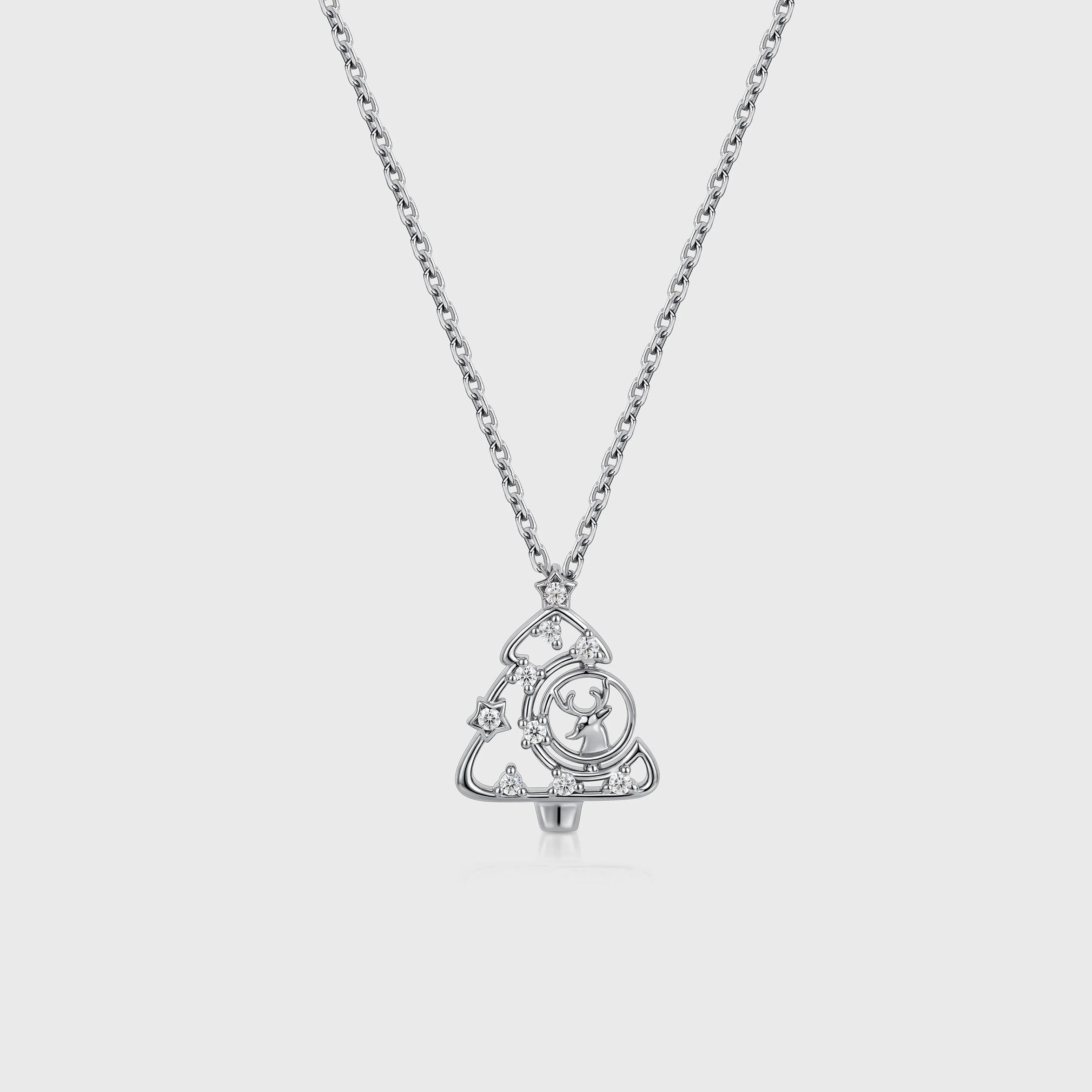 Christmas Tree Pendant Necklace with Moissanite or Diamonds Halo Accents - Image 6