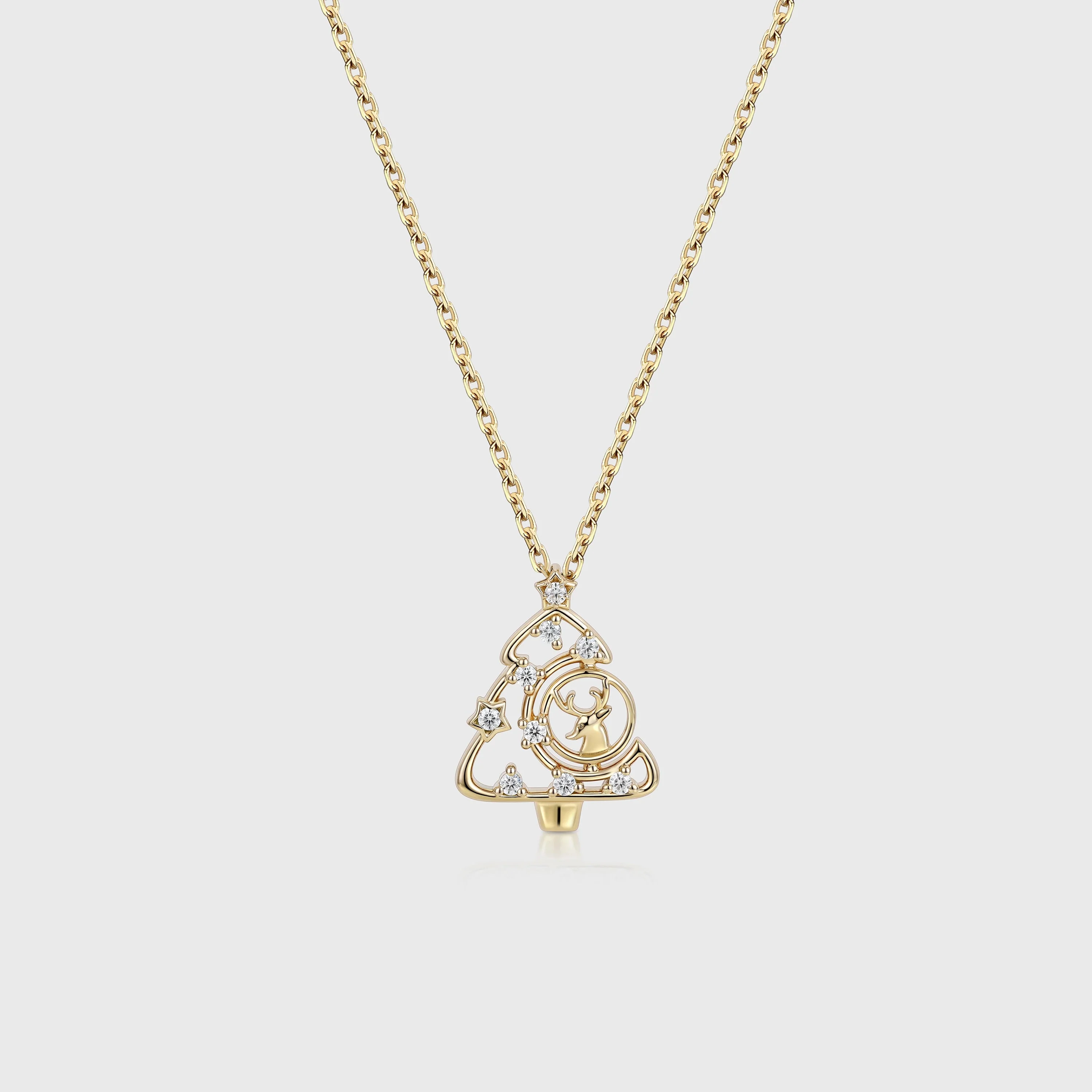 Christmas Tree Pendant Necklace with Moissanite or Diamonds Halo Accents - Image 7