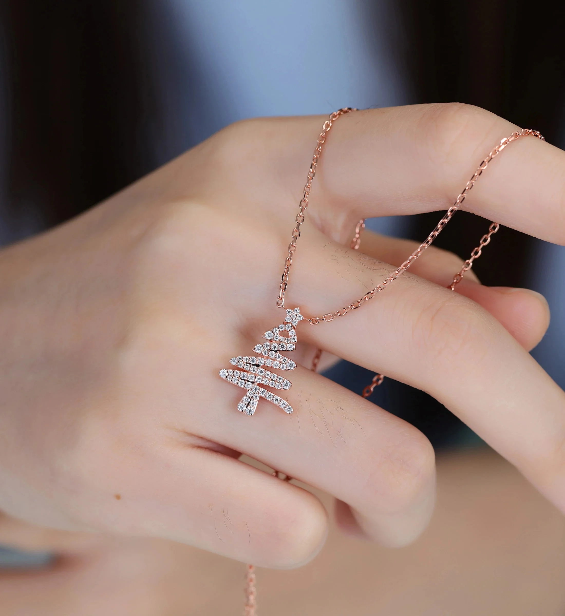 Christmas Tree Pendant Necklace with Moissanite or Diamonds Halo Accents - Image 5